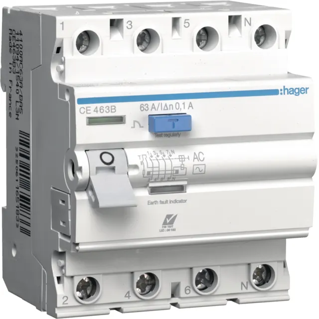 Hager RCCB 63A 4P 100MA CE463B