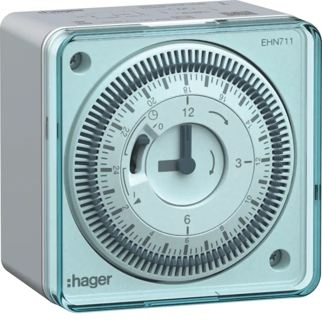 Hager Timer EHN711 Time Switch 72X72, 24HRS Power Reserve