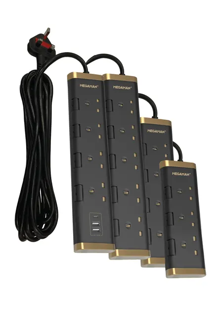 Megaman YT-PSA103 13A 3 Way 2 Meter Trailing Socket-Bk+Gd