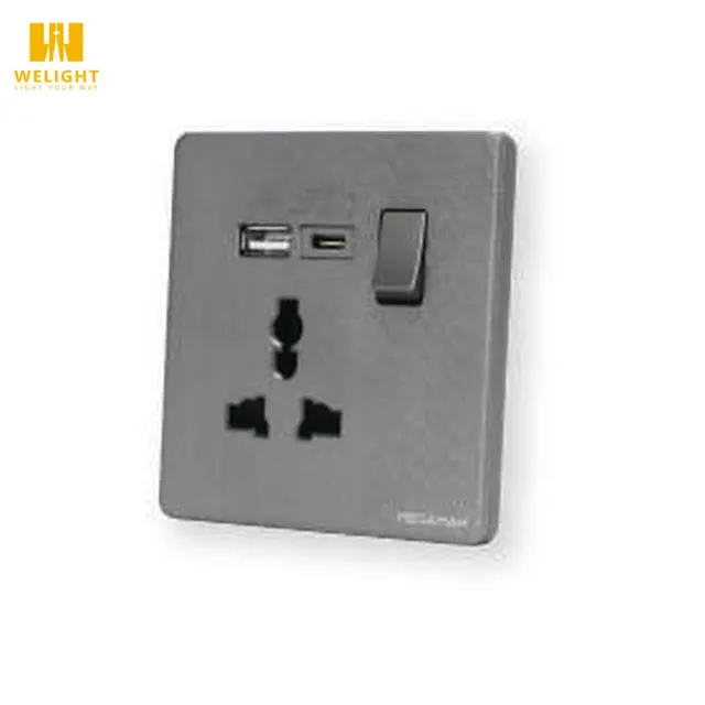 Megaman YTZ8-13AU-1-U&C 250V 13A Universal Usb+Type-C (5V/2.1A)- Grey