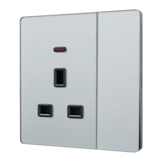 Retouch Thins+ 13A Flat Pin Big Rocket Switch Socket Glass Graphite Grey