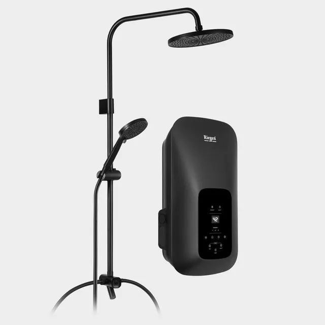 RG-RWH-NP241D-RSCB Riegen Nova Pro Series Water Heater Charcoal Black With DC Pump & 3 In 1 Diverter Matt Black Rain Shower