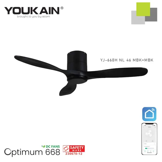 Youkain YJ668H 46 Inch Matt Black Smart Ceiling Fan