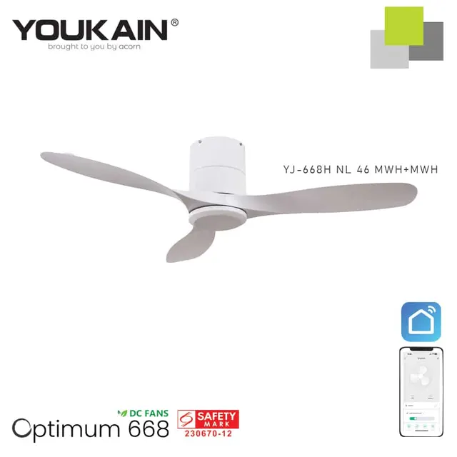 Youkain YJ668H 46 Inch Matt White Smart Ceiling Fan