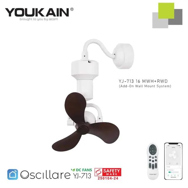 Youkain YJ713 Wh+Rwd White+Walnut Corner Fan