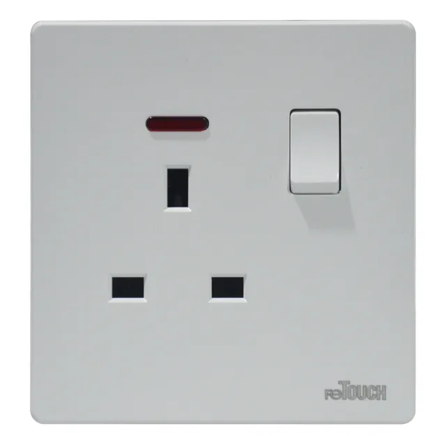 reTOUCH Ultra Rimless 13A Flat Pin Switch Socket with Neon