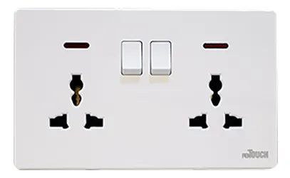 reTOUCH Ultra Rimless 13A 2 Gang Multiple Switch Socket with Neon